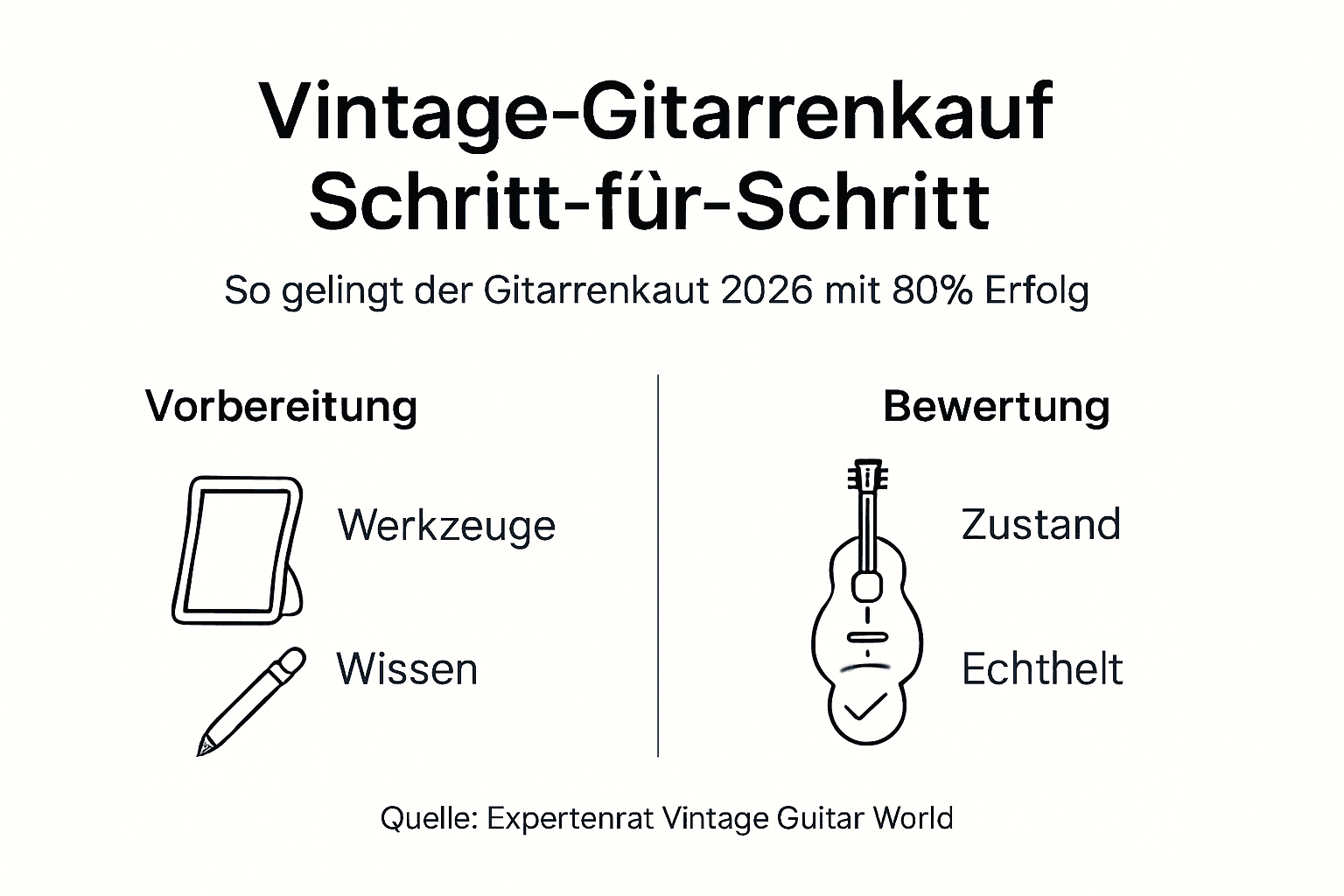 Schritt-für-Schritt-Anleitung: So findest du die perfekte Vintage-Gitarre – eine Infografik zum Kaufprozess
