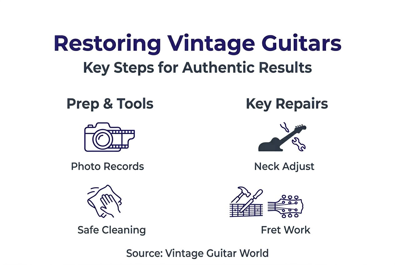 Infographic showing vintage guitar restoration steps