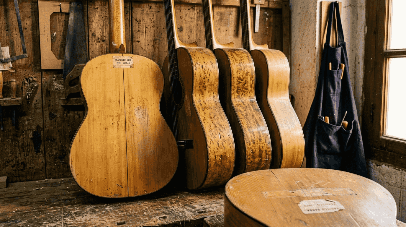 Close-up of cypress and spruce guitar woods