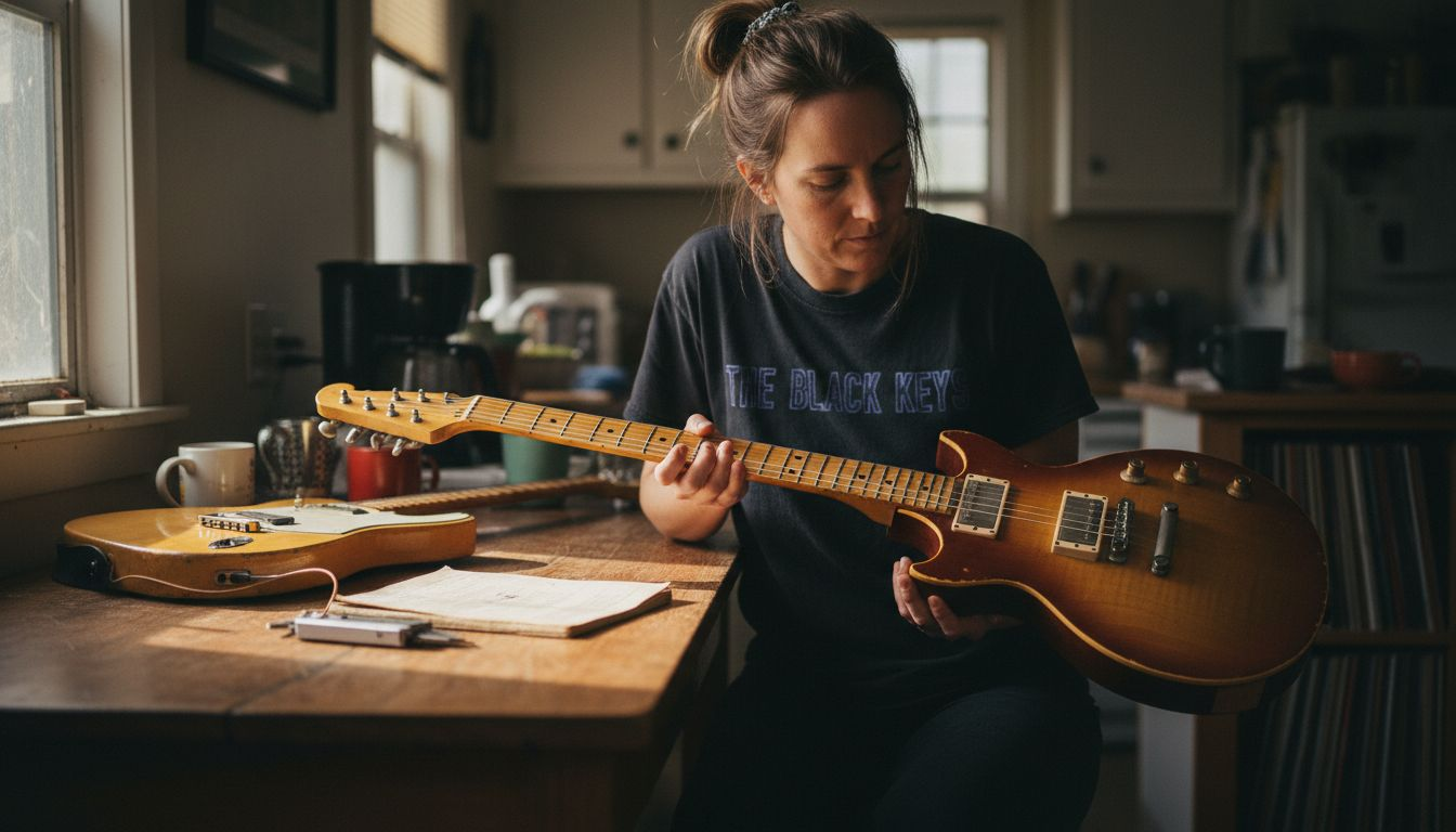 Collector comparing two guitar neck profiles