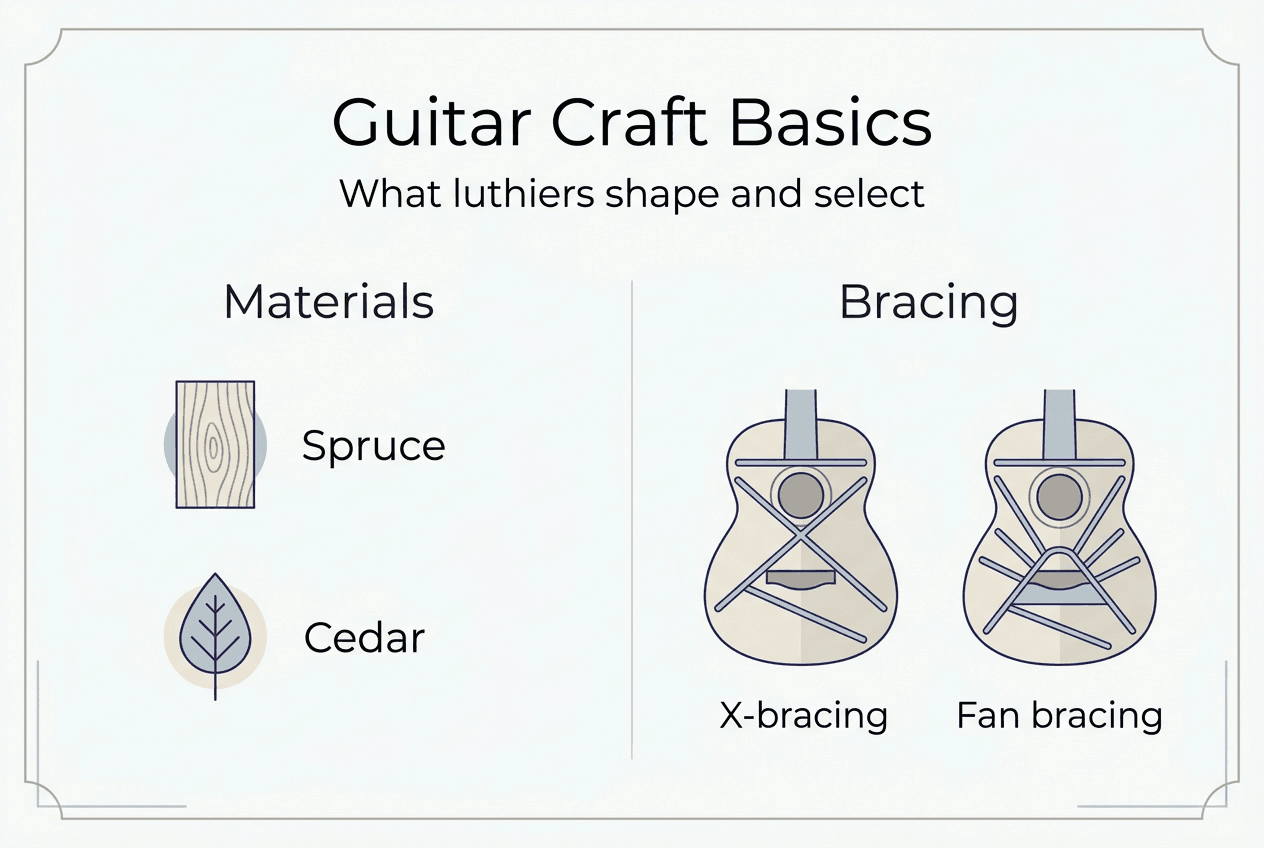 Infographic about guitar materials and bracing