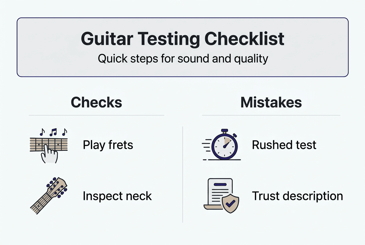 Infographic summarizing guitar testing checklist