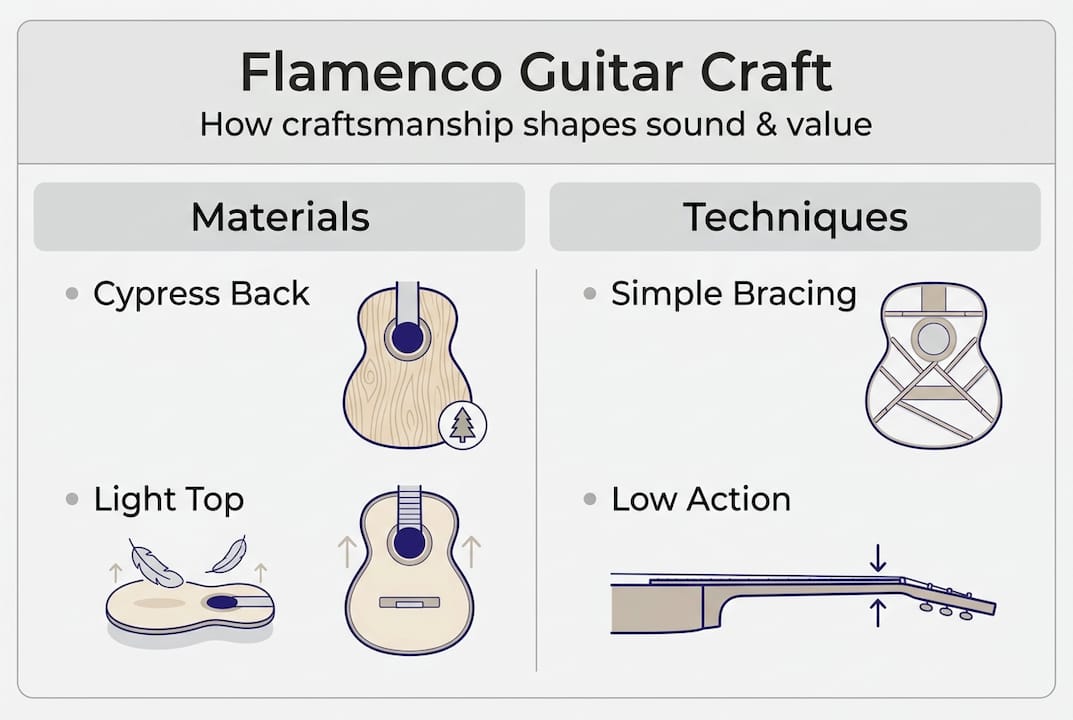 Infographic showing flamenco guitar build features