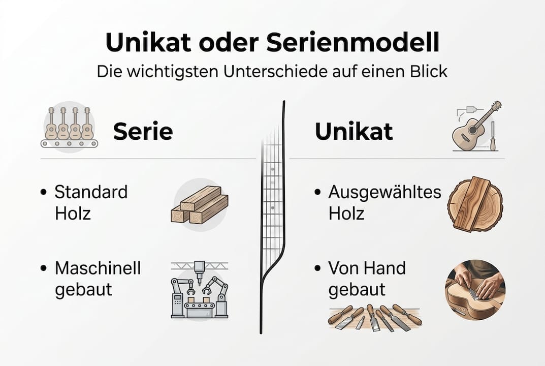 Diese Infografik veranschaulicht die wichtigsten Unterschiede zwischen den verschiedenen Gitarrenarten.