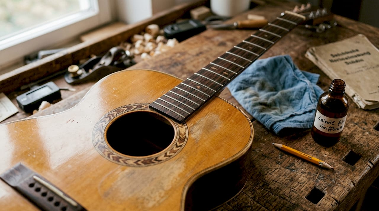 Detailreiche Nahaufnahme einer handgefertigten Gitarre