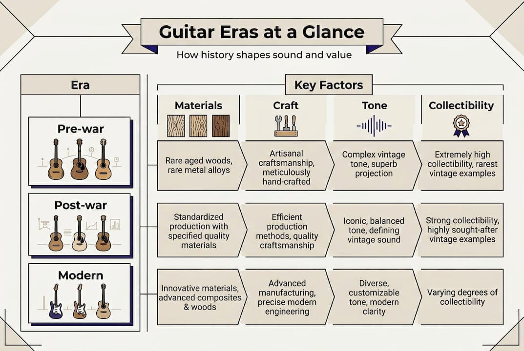 Infographic on guitar eras and collectibility