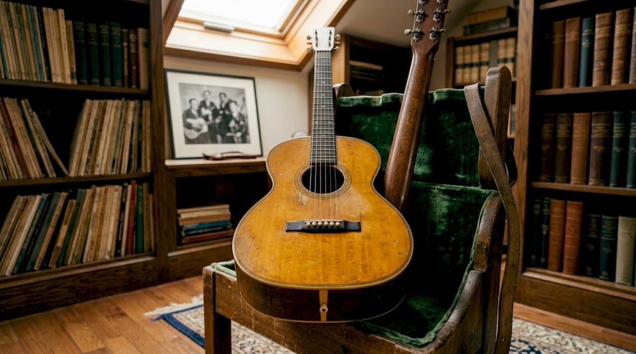 Close-up details of pre-war Martin guitar