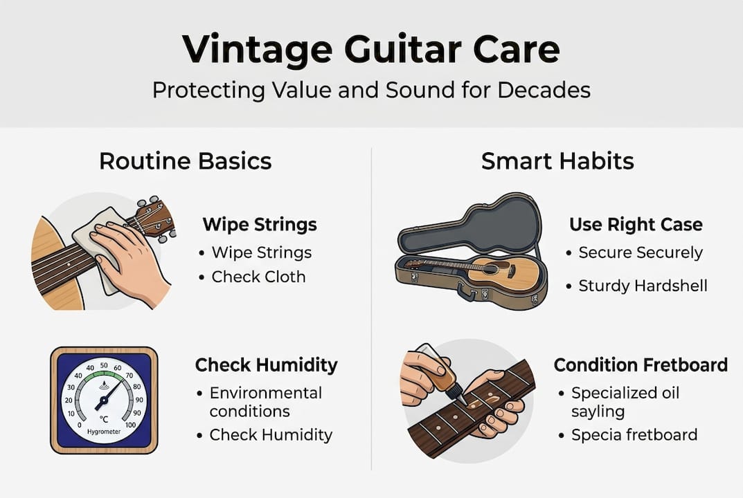Infographic vintage guitar care essentials overview