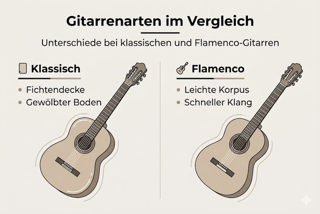 Übersicht: Unterschiede und Gemeinsamkeiten von Konzert- und Flamenco-Gitarren auf einen Blick