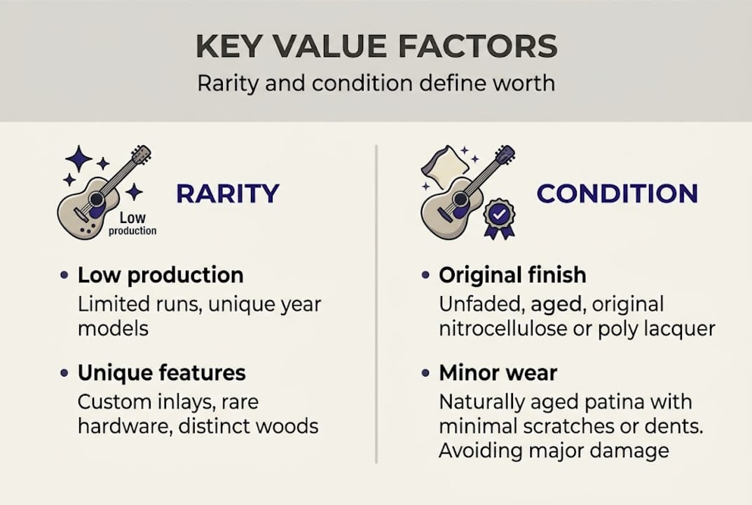 Infographic showing guitar rarity and condition factors