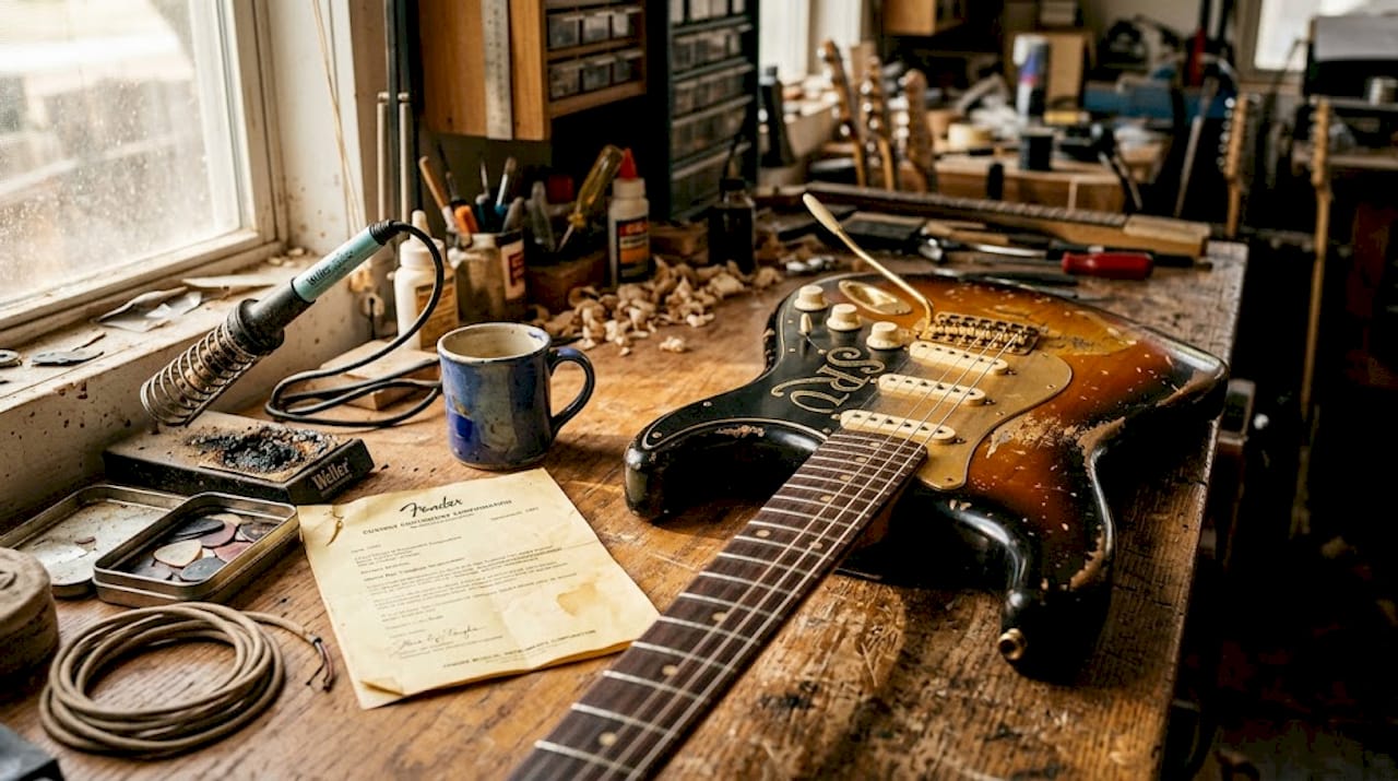 Close-up Stevie Ray Vaughan Stratocaster relic details