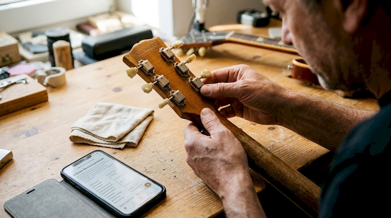 Genauer Blick auf die Seriennummer einer alten Gitarre