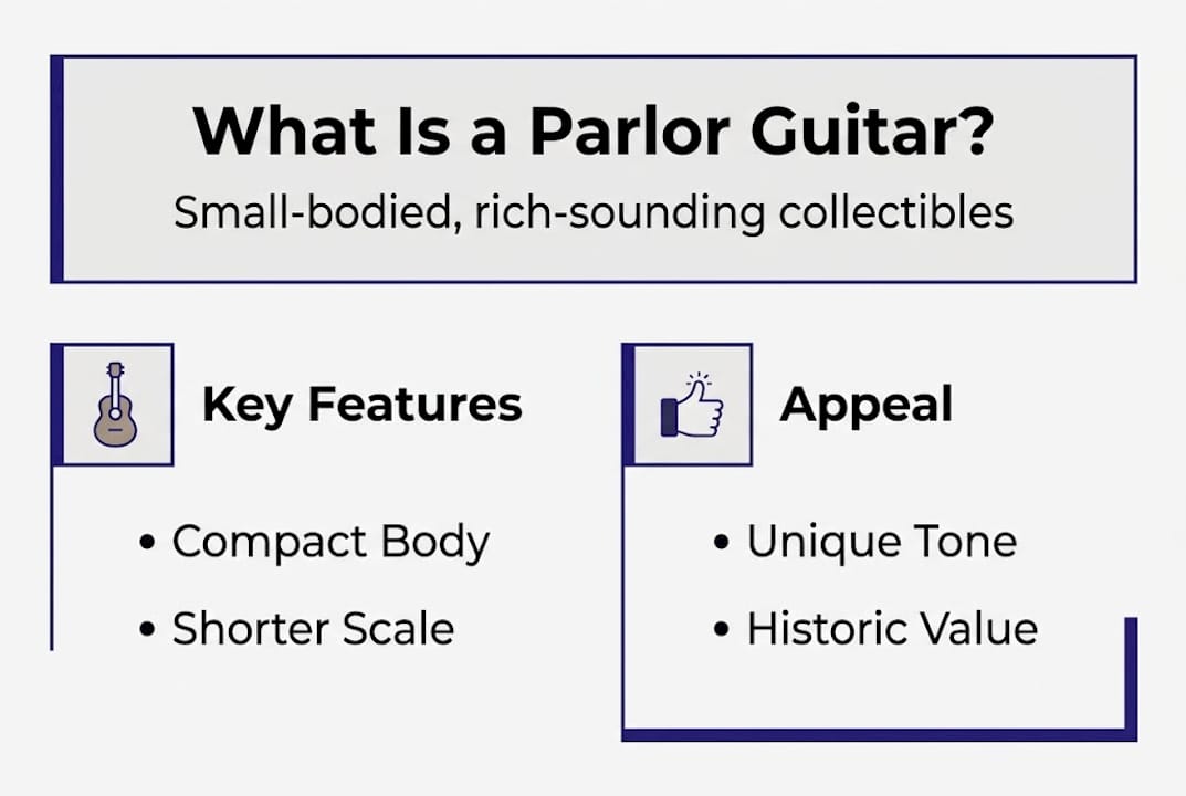 Infographic shows parlor guitar features and appeal