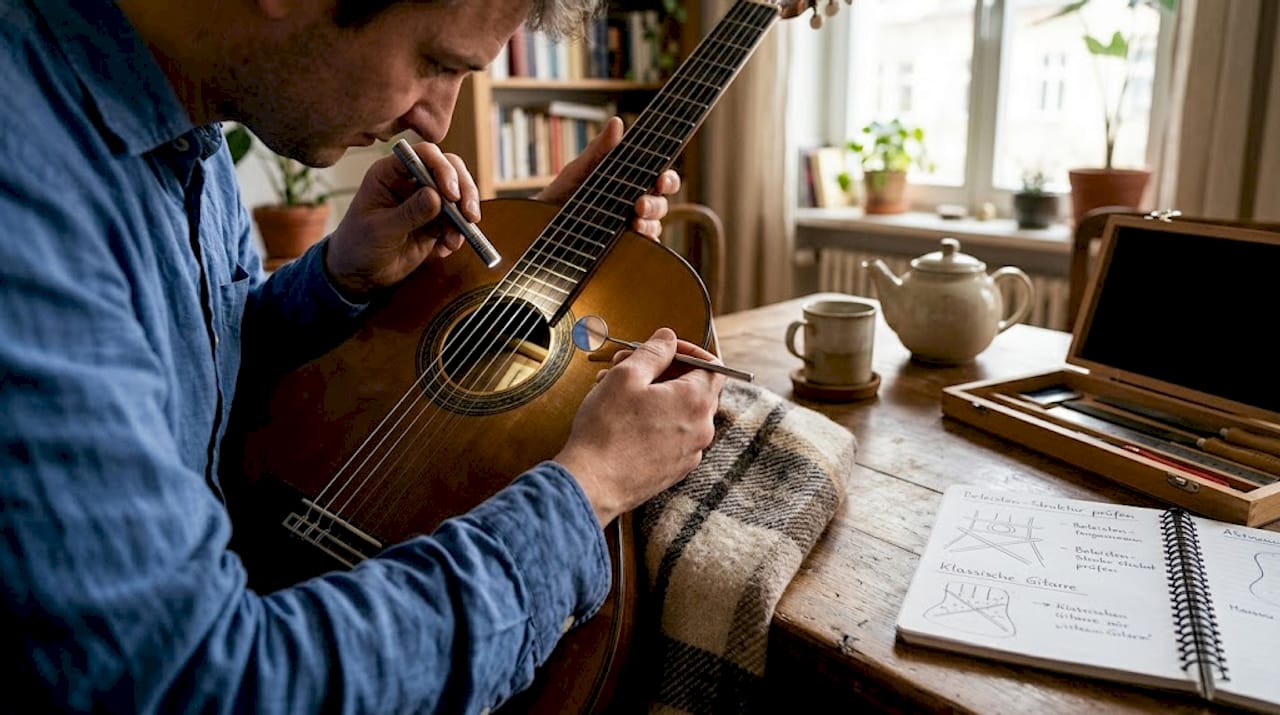 Kontrolle des Gitarren-Innenlebens: Bracing mit Lampe und Spiegel sichtbar machen