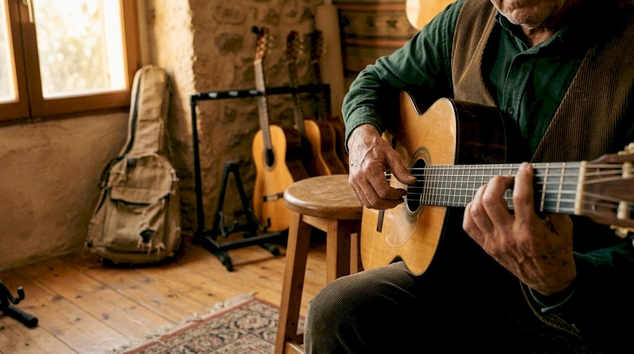 Geübte Hände lassen die Saiten einer klassischen Flamenco-Gitarre lebendig werden.
