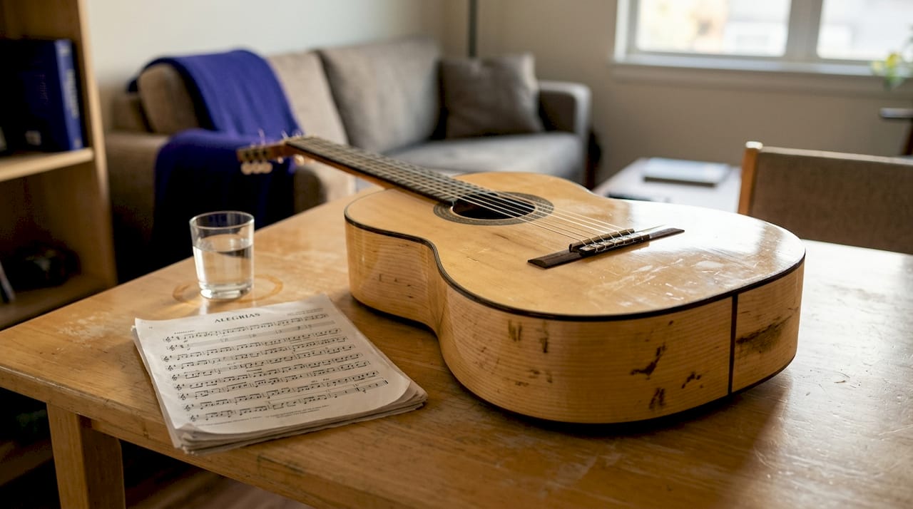 Cypress flamenco guitar wood detail in living room