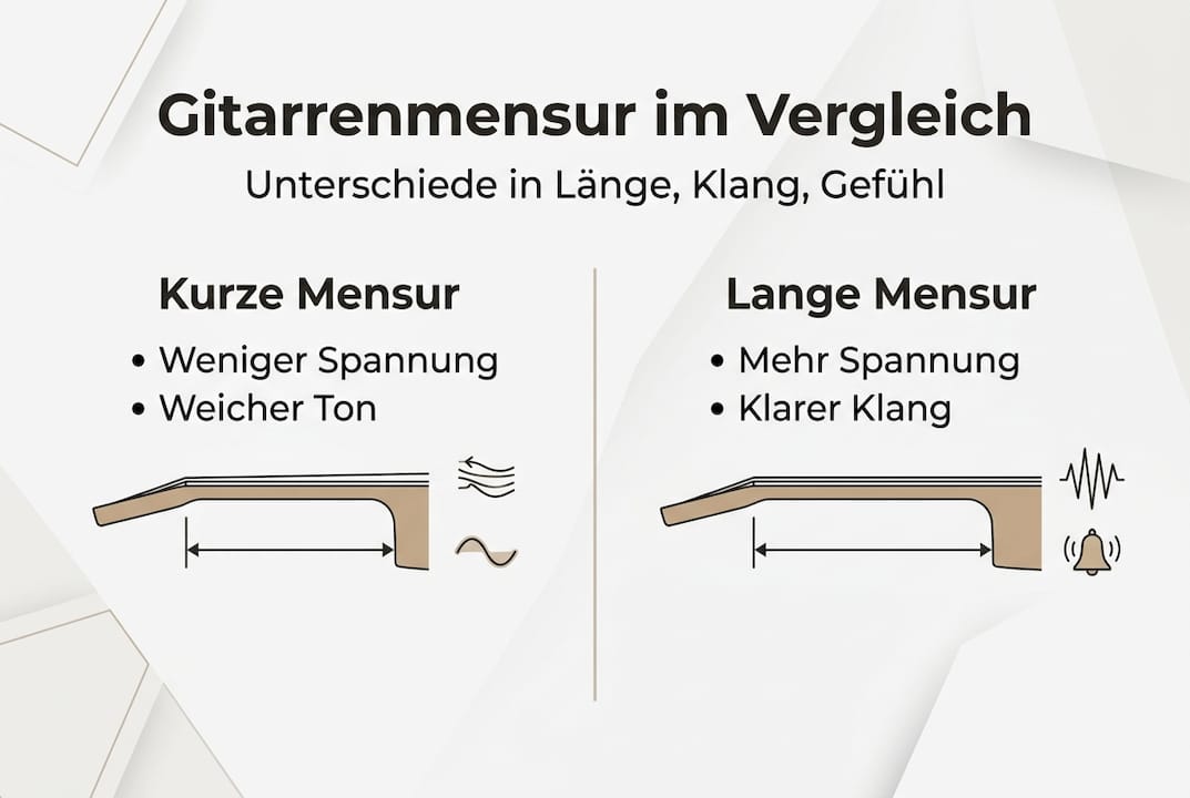 Übersichtliche Infografik zu den verschiedenen Gitarrenmensuren
