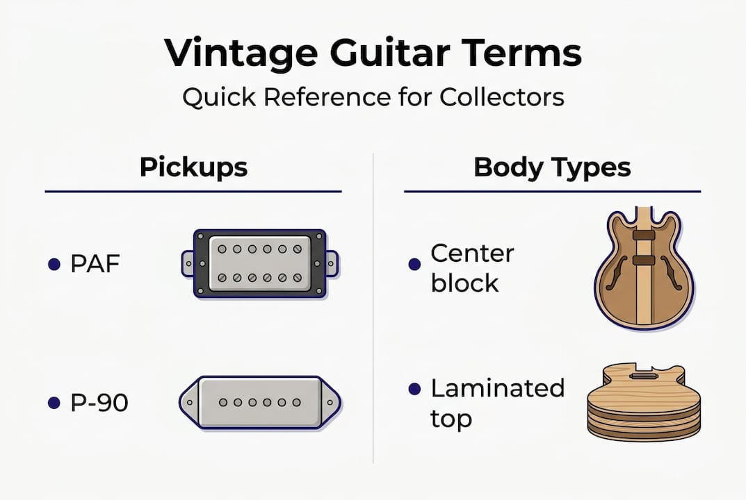 Infographic with core vintage guitar terms