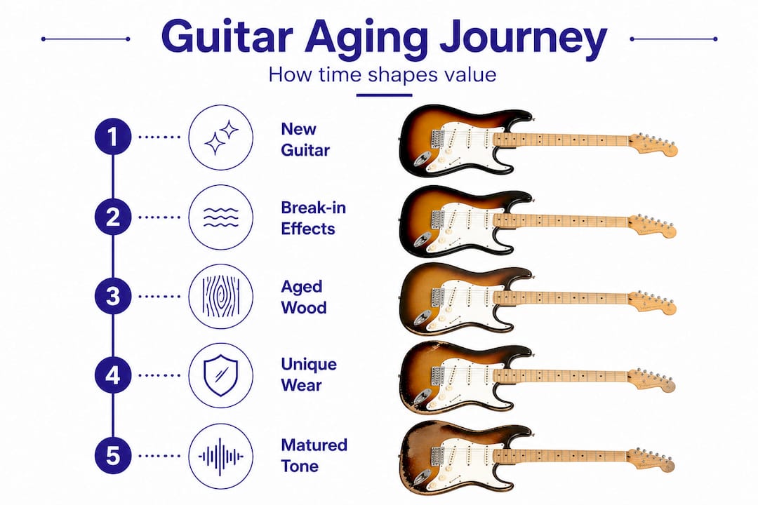 Infographic showing guitar transformation stages