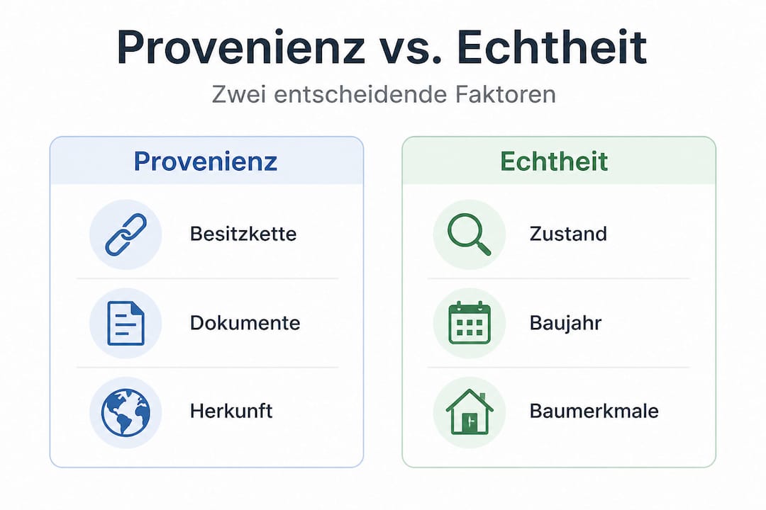 Infografik: Unterschiede zwischen Provenienz und Echtheitsnachweis