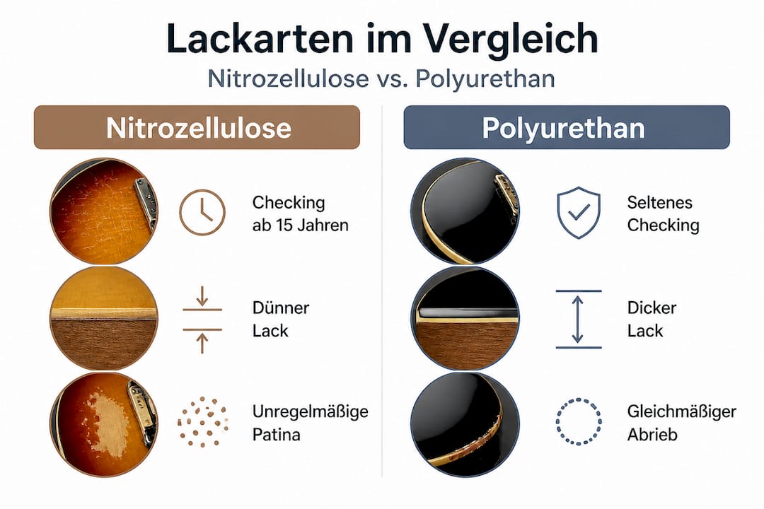 Grafische Gegenüberstellung: Nitrozellulose- vs. Polyurethanlack – ein direkter Vergleich