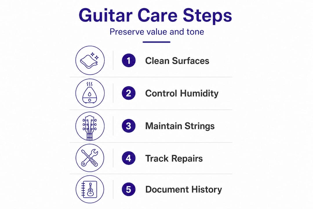 Infographic showing guitar care process steps
