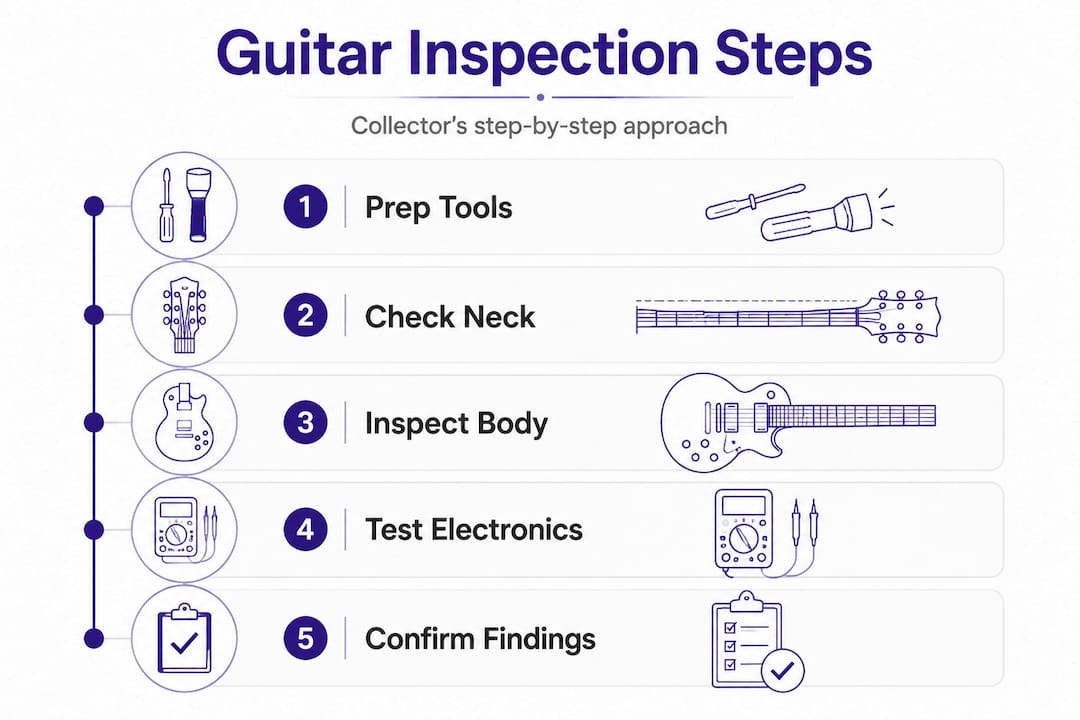 Infographic outlining guitar inspection process steps