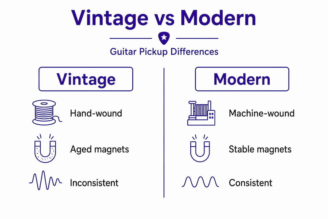 Infographic comparing vintage and modern pickup features
