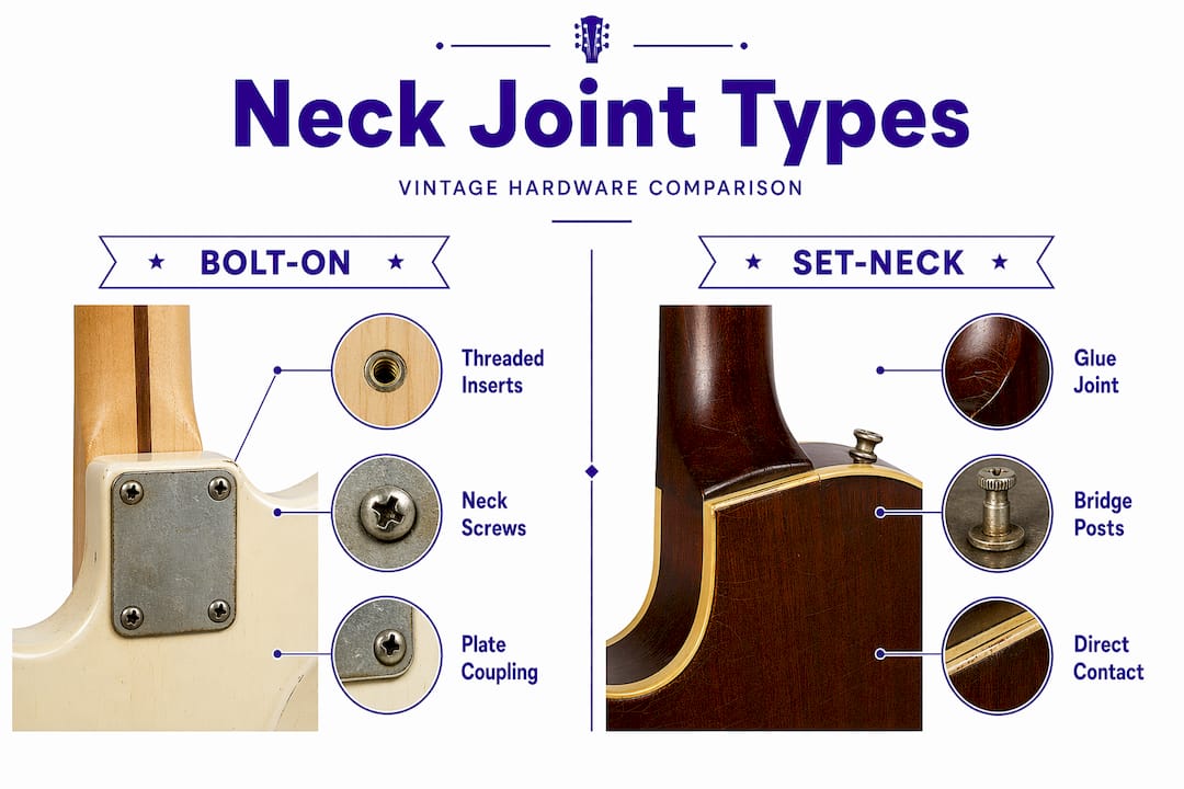 Infographic comparing guitar neck hardware types