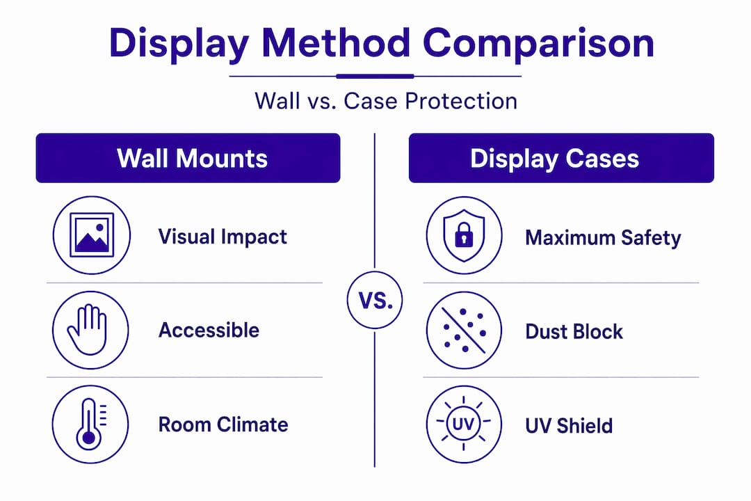 Infographic comparing wall mounts and display cases