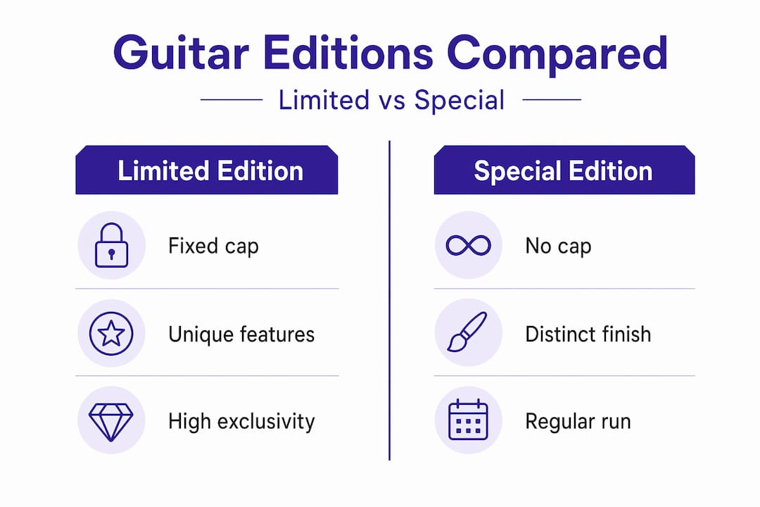 Infographic outlining guitar edition differences side by side