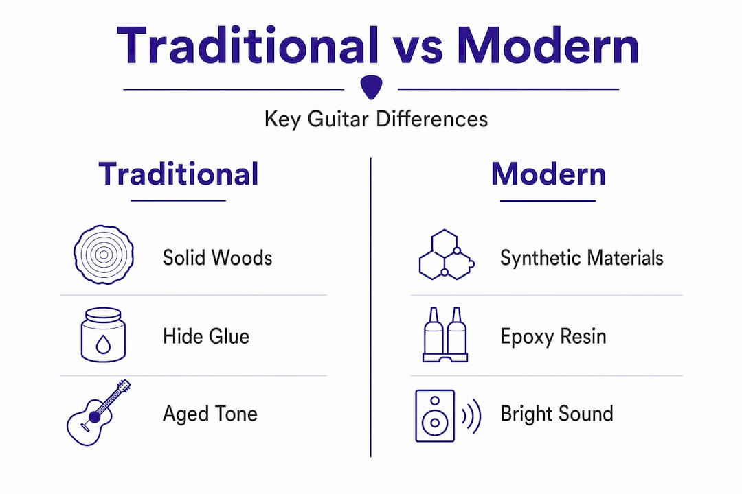 Infographic comparing traditional and modern guitar features