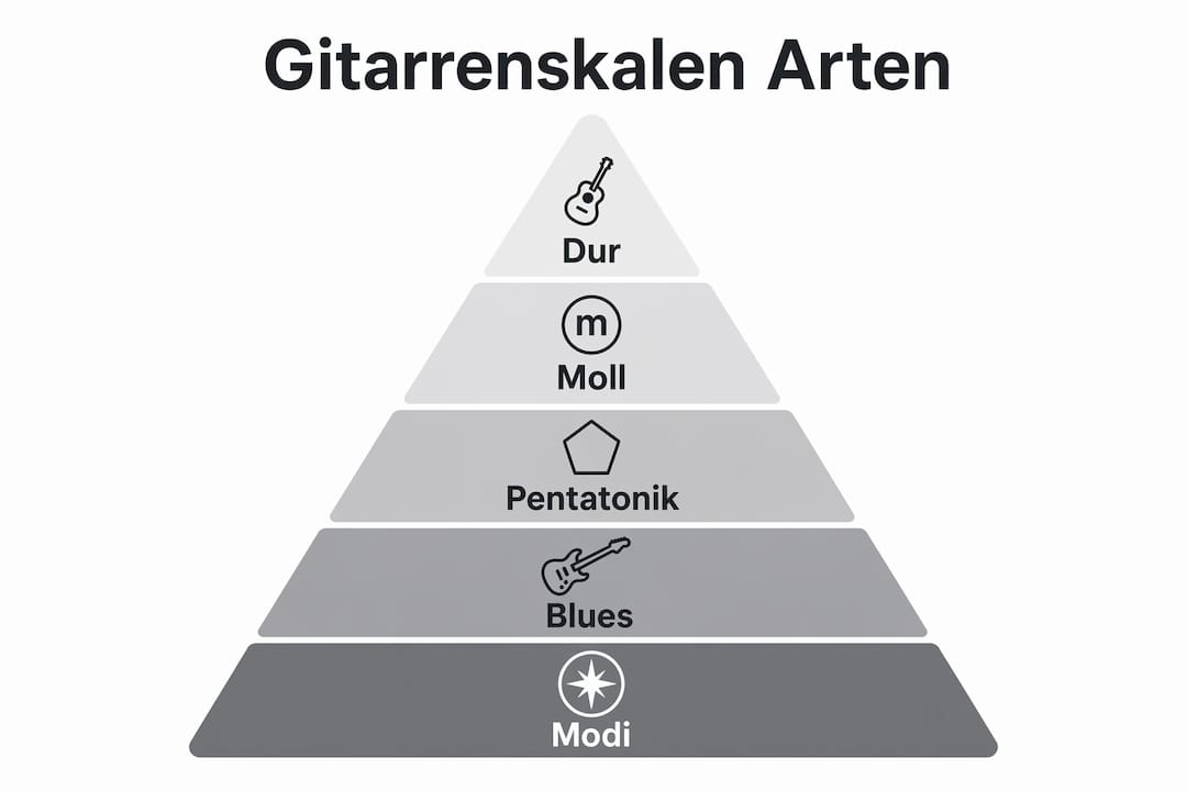 Übersichtsgrafik: Die wichtigsten Gitarrenskalen im Vergleich