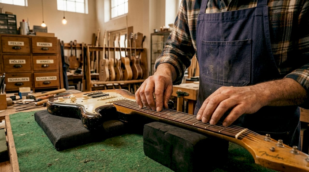 Wie prüft man die Halskrümmung bei einer Vintage-Gitarre?