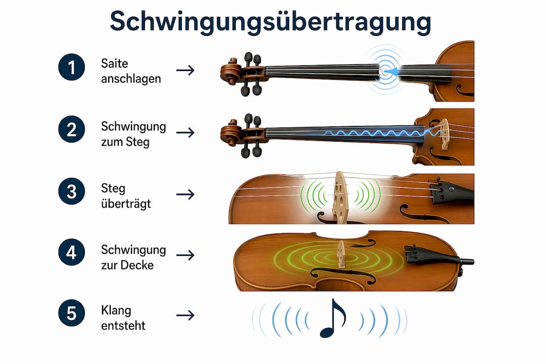 Grafische Darstellung der Schwingungsübertragung am Steg einer Flamenco-Gitarre