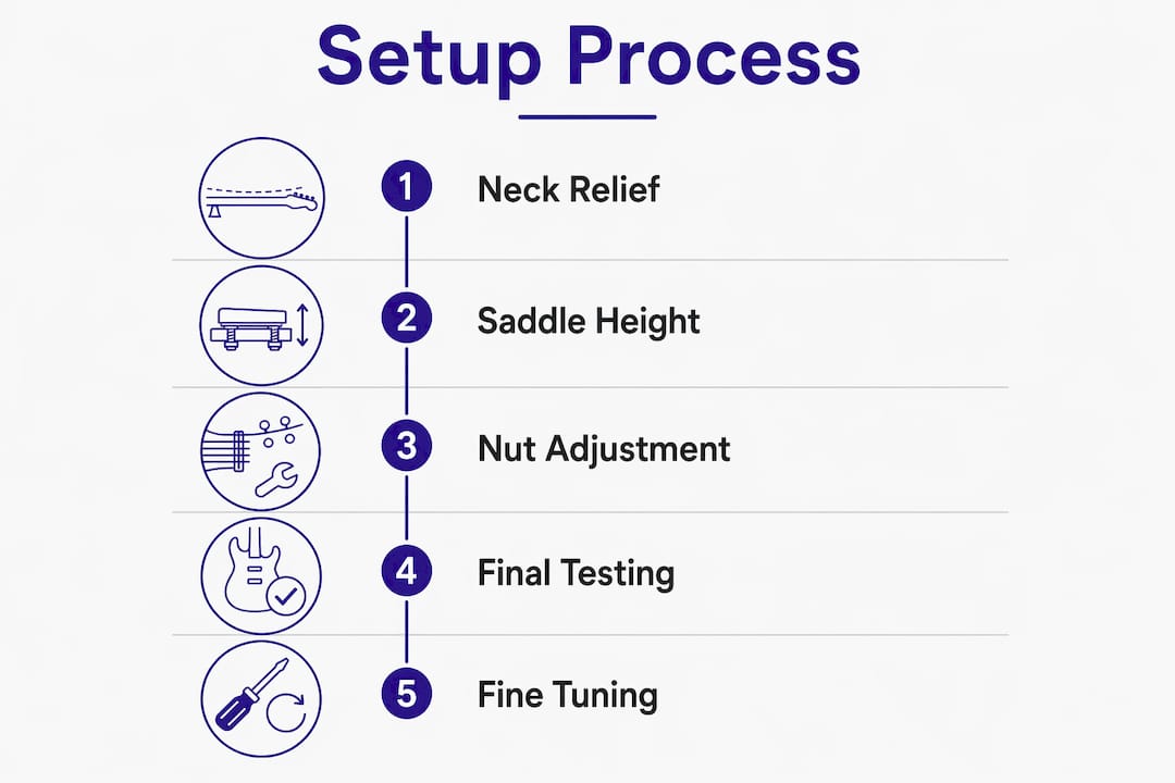 Infographic illustrating flamenco guitar setup steps