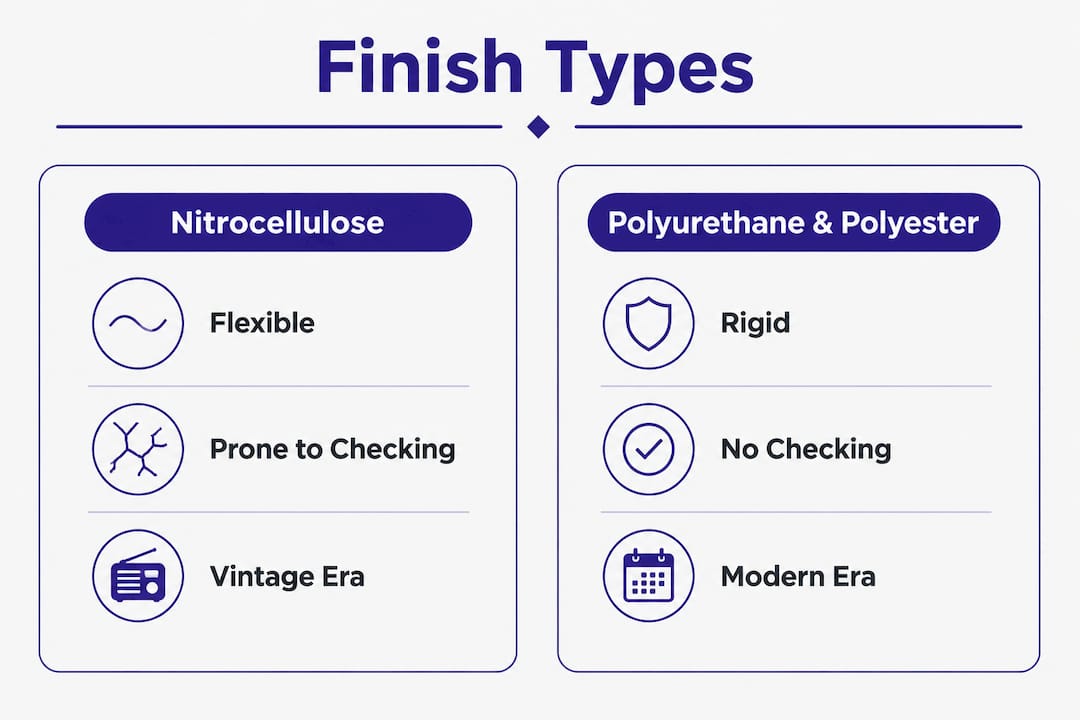 Infographic comparing guitar finish types and checking risk