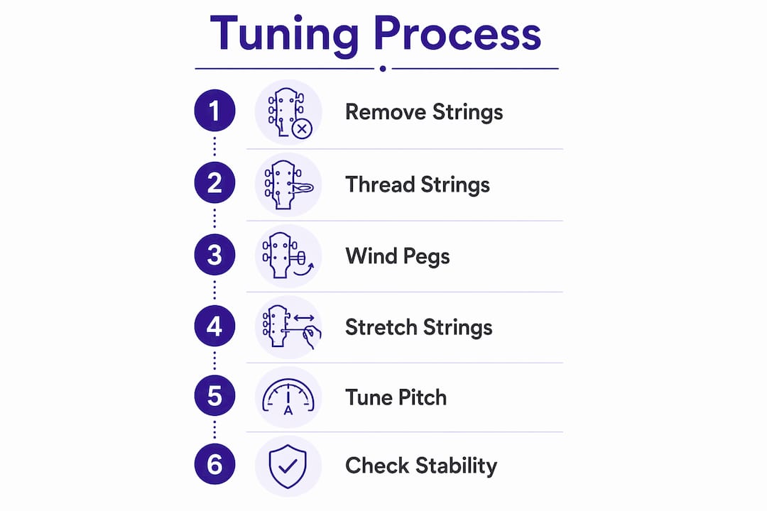 Infographic illustrating flamenco guitar tuning steps