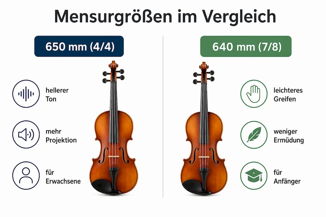 Übersichtsgrafik: Wie sich unterschiedliche Mensurlängen auf das Spielgefühl und den Klang auswirken