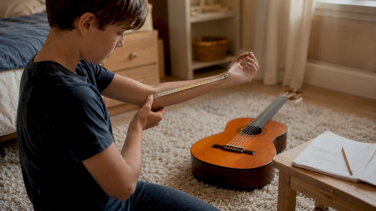 Gitarren-Mensur bestimmen: Der Ellbogen-Test für den richtigen Abstand