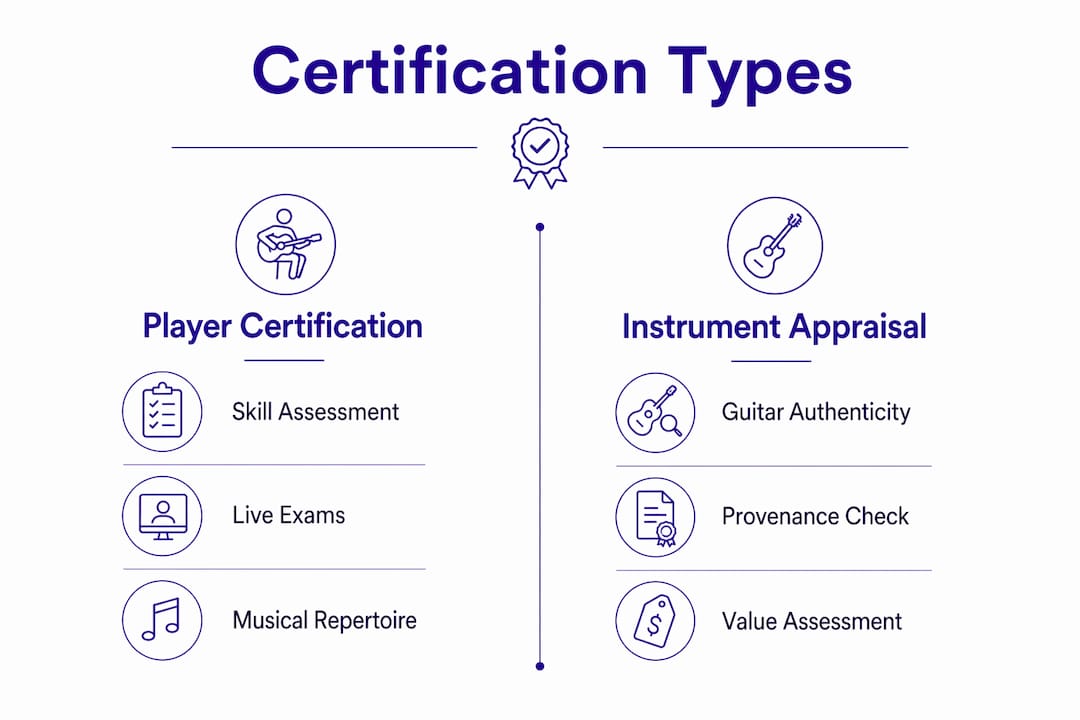 Infographic comparing player certification and instrument appraisal