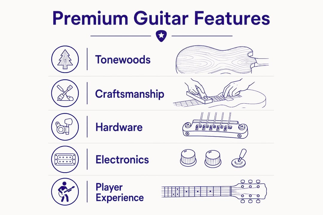 Infographic showing key features of premium guitars