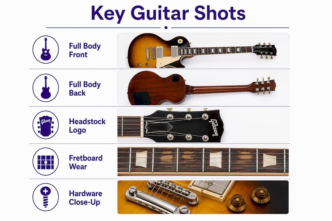 Infographic illustrating key guitar photography shots