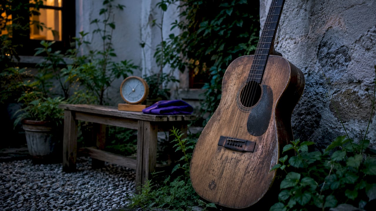 Close-up of vintage guitar wood texture