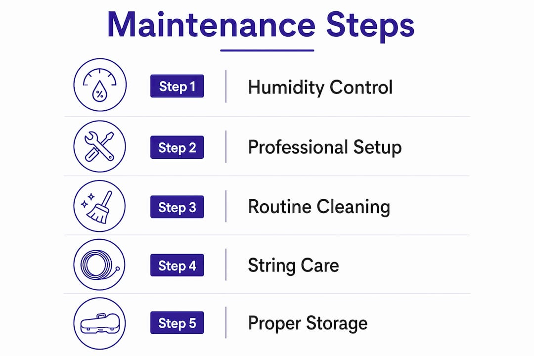 Infographic detailing vintage guitar maintenance steps