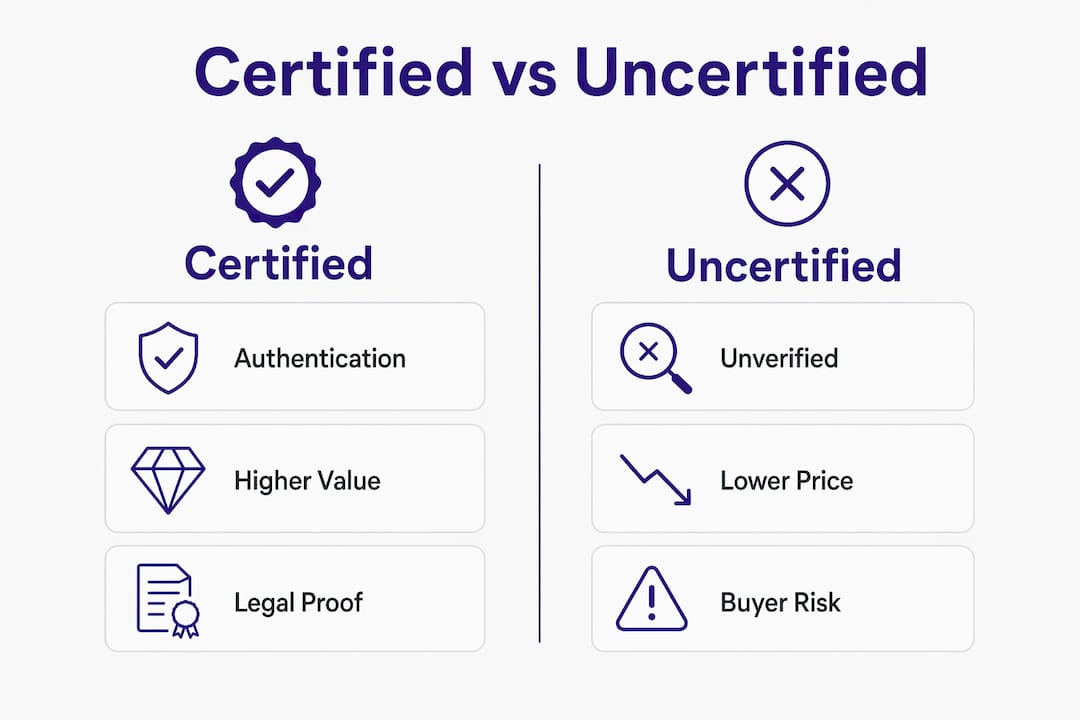 Infographic comparing certified versus uncertified guitars