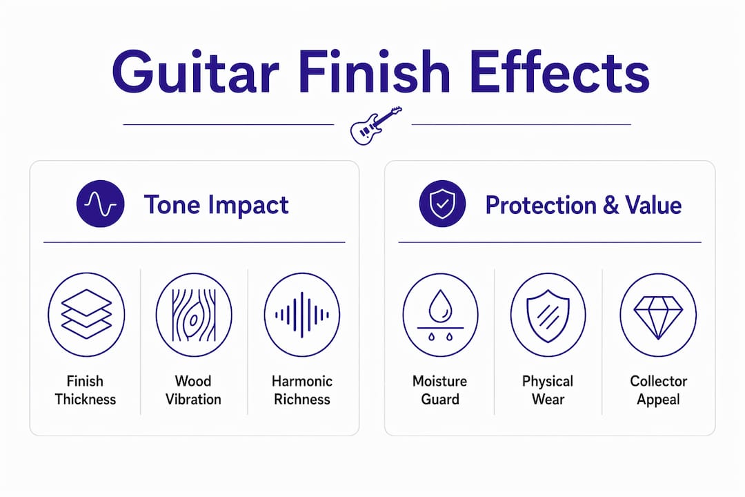 Infographic comparing tone and protection effects of guitar finishes