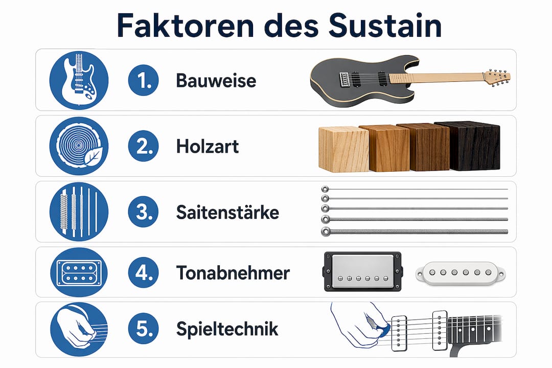 Übersicht: Die entscheidenden Faktoren für ein langes Gitarren-Sustain auf einen Blick