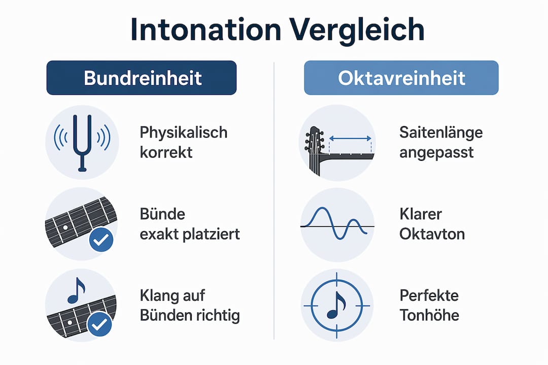 Grafische Gegenüberstellung: Unterschied zwischen Bundreinheit und Oktavreinheit bei Gitarren