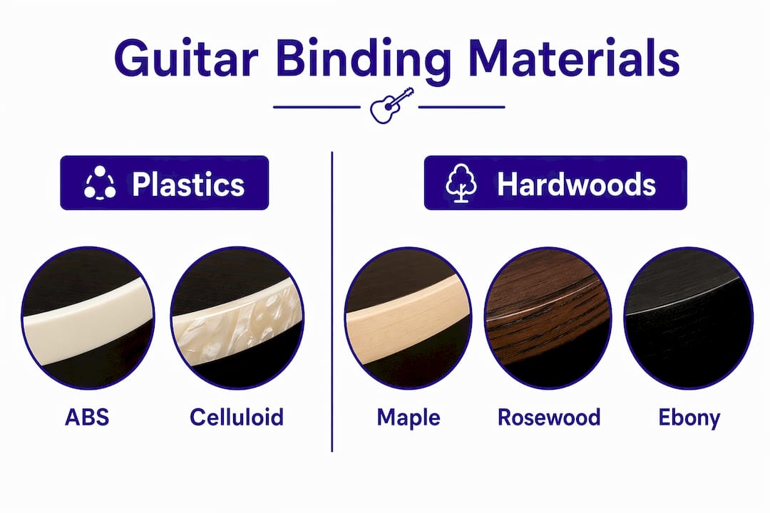 Infographic comparing plastic and hardwood guitar bindings